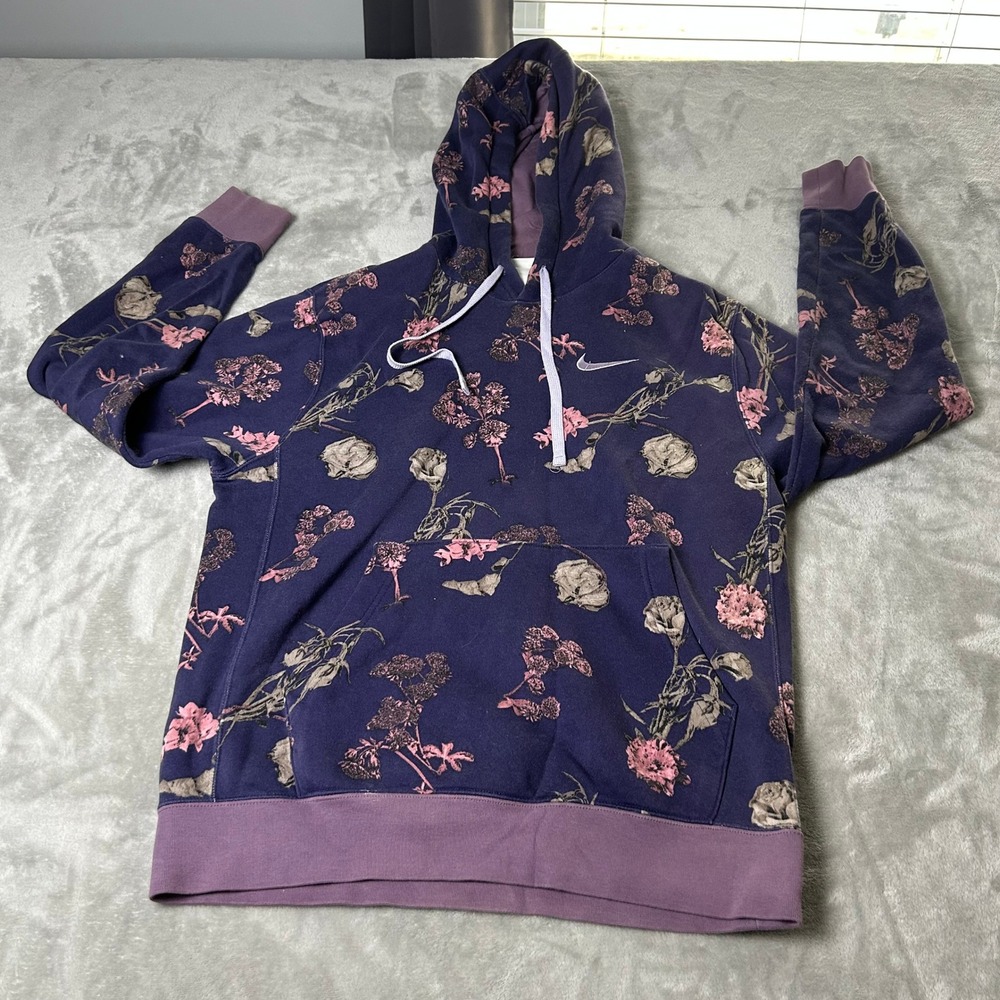 Nike Womens Floral Print Hoodie Purple Botanical Sweatshirt Small